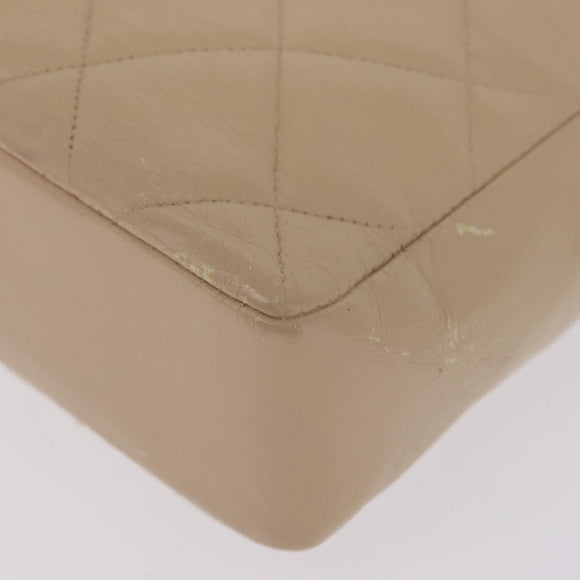 CHANEL Matelasse Chain Shoulder Bag Lamb Skin Beige Gold CC Auth 210755