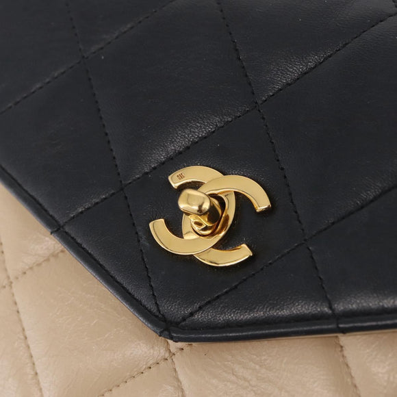 CHANEL Matelasse Chain Shoulder Bag Lamb Skin Beige Gold CC Auth 210755