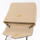 CHANEL Matelasse Chain Shoulder Bag Lamb Skin Beige Gold CC Auth 210755-18