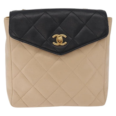 CHANEL Matelasse Chain Shoulder Bag Lamb Skin Beige Gold CC Auth 210755 - 0