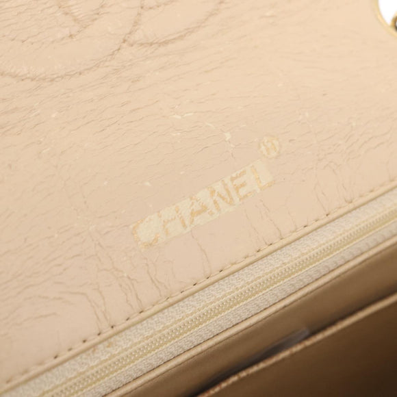 CHANEL Matelasse Chain Shoulder Bag Lamb Skin Beige Gold CC Auth 210755