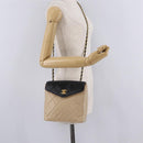 CHANEL Matelasse Chain Shoulder Bag Lamb Skin Beige Gold CC Auth 210755-31