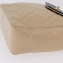 CHANEL Matelasse Chain Shoulder Bag Lamb Skin Beige Gold CC Auth 210755-6