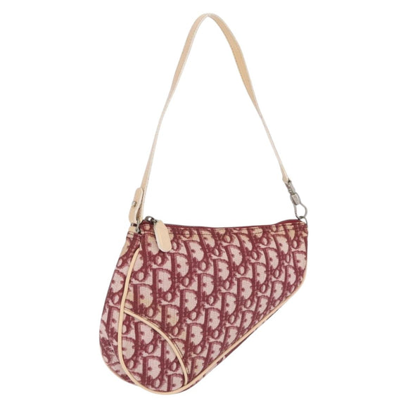 Christian Dior Trotter Canvas Saddle Accessory Pouch PVC Red Silver Auth 210757V