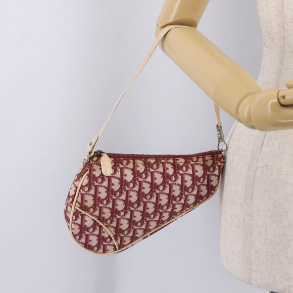 Christian Dior Trotter Canvas Saddle Accessory Pouch PVC Red Silver Auth 210757V