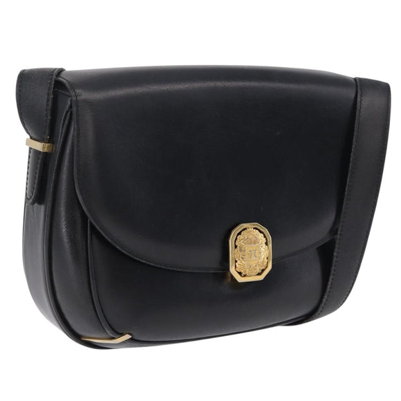 CELINE Shoulder Bag Leather Black Gold Auth 210766