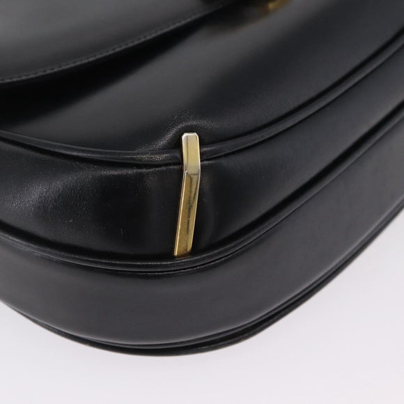 CELINE Shoulder Bag Leather Black Gold Auth 210766