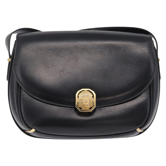 CELINE Shoulder Bag Leather Black Gold Auth 210766