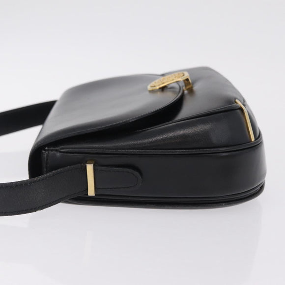CELINE Shoulder Bag Leather Black Gold Auth 210766