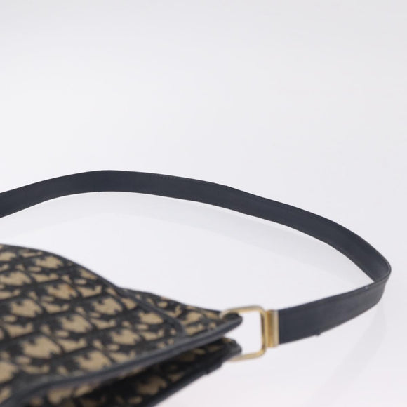 Christian Dior Trotter Canvas Shoulder Bag Navy Gold Auth 210768