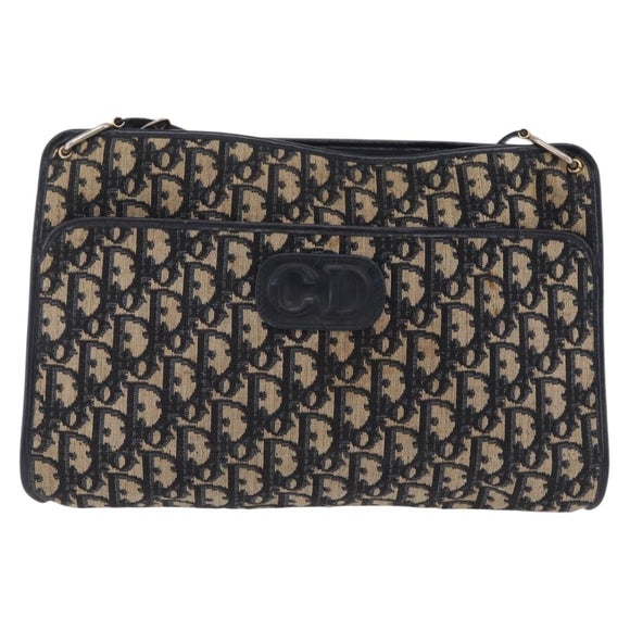 Christian Dior Trotter Canvas Shoulder Bag Navy Gold Auth 210768