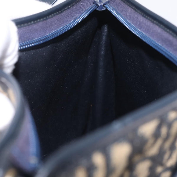 Christian Dior Trotter Canvas Shoulder Bag Navy Gold Auth 210768