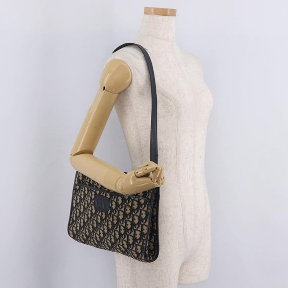 Christian Dior Trotter Canvas Shoulder Bag Navy Gold Auth 210768