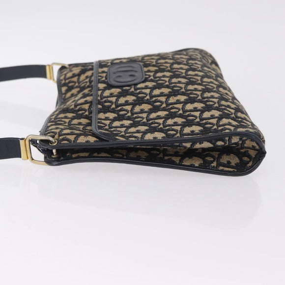 Christian Dior Trotter Canvas Shoulder Bag Navy Gold Auth 210768