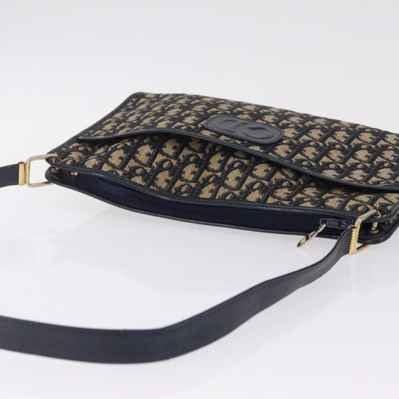 Christian Dior Trotter Canvas Shoulder Bag Navy Gold Auth 210768