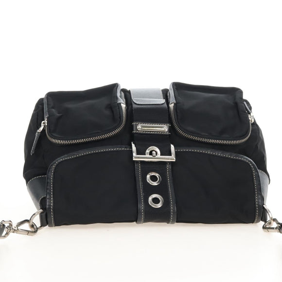 PRADA Shoulder Bag Nylon Black Silver Auth 210770V