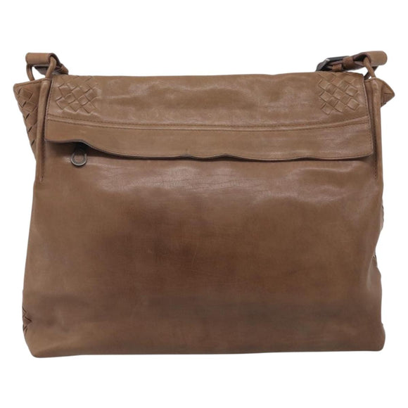 Bottega Veneta INTRECCIATO Shoulder Bag Leather Beige 221065 Auth 210771A