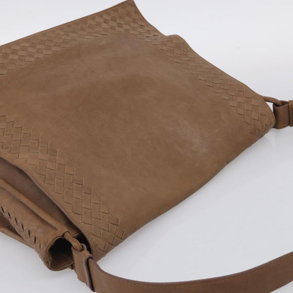 Bottega Veneta INTRECCIATO Shoulder Bag Leather Beige 221065 Auth 210771A