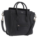 CELINE Luggage Nano Hand Bag Leather 2way Black Silver Auth 210773M-1