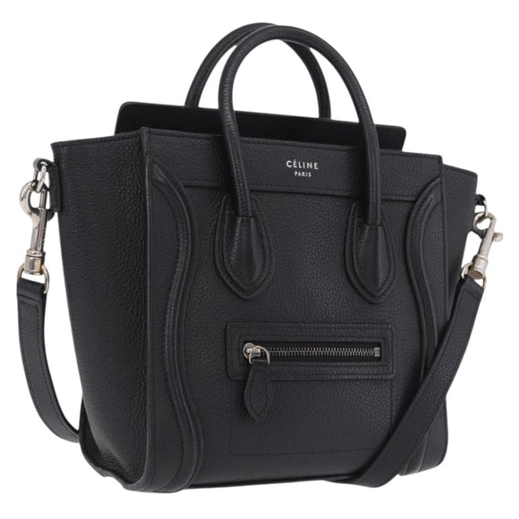 CELINE Luggage Nano Hand Bag Leather 2way Black Silver Auth 210773M
