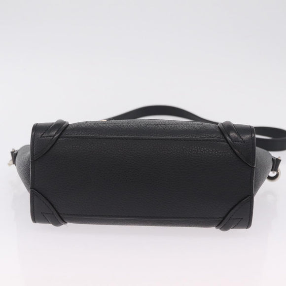 CELINE Luggage Nano Hand Bag Leather 2way Black Silver Auth 210773M