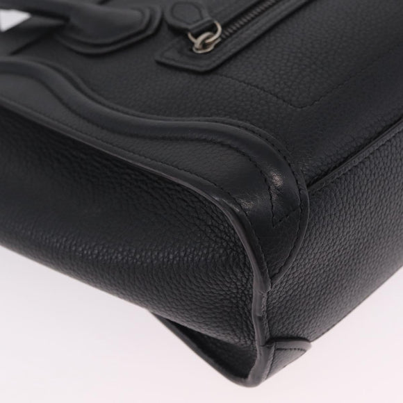 CELINE Luggage Nano Hand Bag Leather 2way Black Silver Auth 210773M