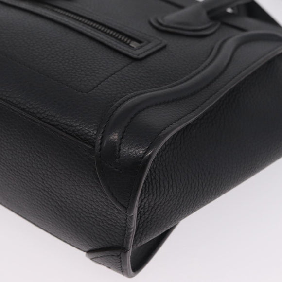 CELINE Luggage Nano Hand Bag Leather 2way Black Silver Auth 210773M