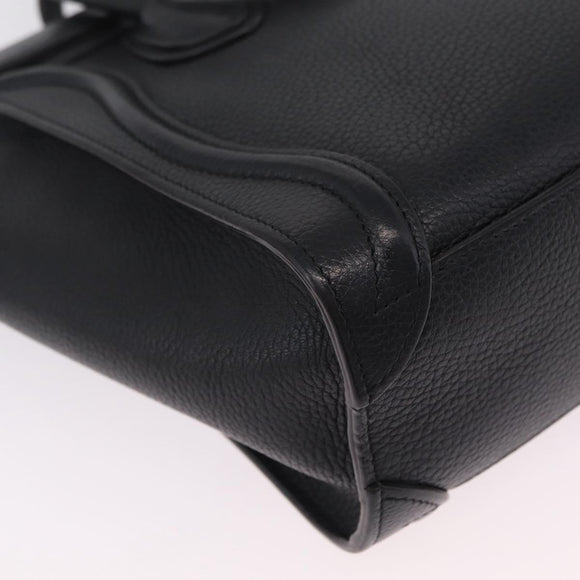 CELINE Luggage Nano Hand Bag Leather 2way Black Silver Auth 210773M