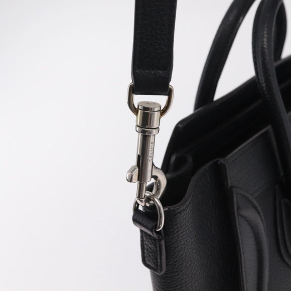 CELINE Luggage Nano Hand Bag Leather 2way Black Silver Auth 210773M