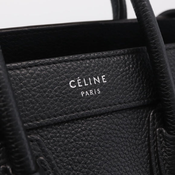 CELINE Luggage Nano Hand Bag Leather 2way Black Silver Auth 210773M