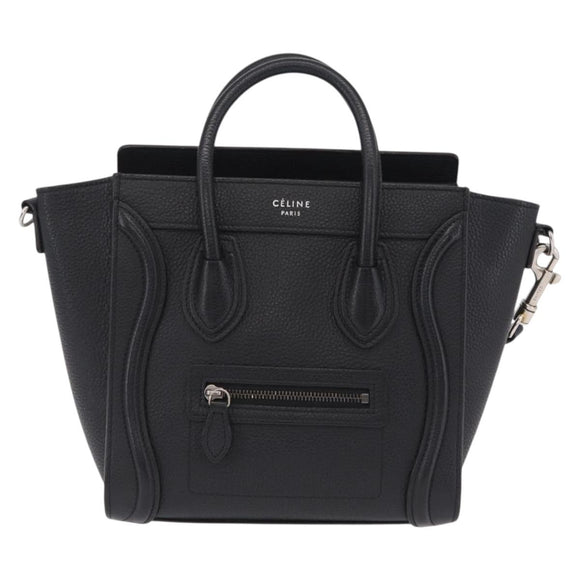 CELINE Luggage Nano Hand Bag Leather 2way Black Silver Auth 210773M