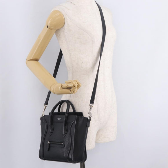 CELINE Luggage Nano Hand Bag Leather 2way Black Silver Auth 210773M