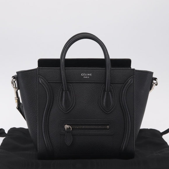 CELINE Luggage Nano Hand Bag Leather 2way Black Silver Auth 210773M