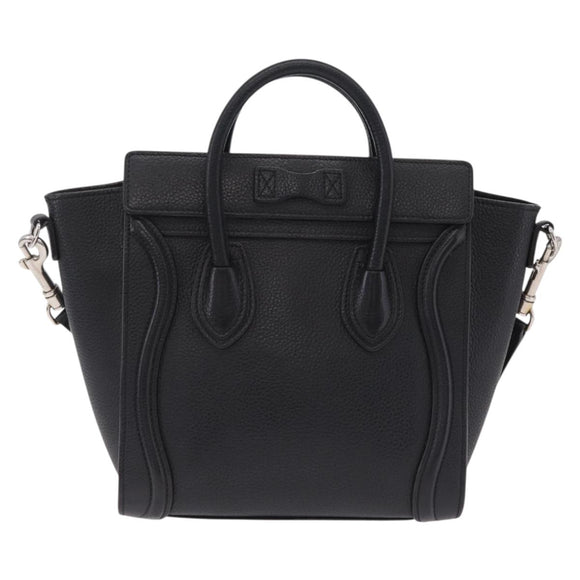 CELINE Luggage Nano Hand Bag Leather 2way Black Silver Auth 210773M