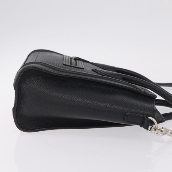 CELINE Luggage Nano Hand Bag Leather 2way Black Silver Auth 210773M
