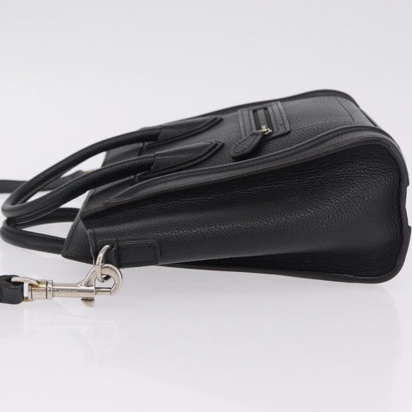 CELINE Luggage Nano Hand Bag Leather 2way Black Silver Auth 210773M