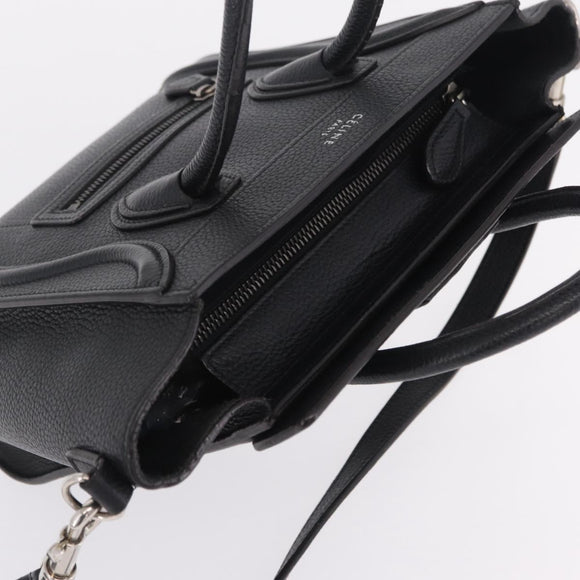 CELINE Luggage Nano Hand Bag Leather 2way Black Silver Auth 210773M