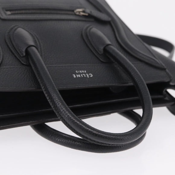 CELINE Luggage Nano Hand Bag Leather 2way Black Silver Auth 210773M
