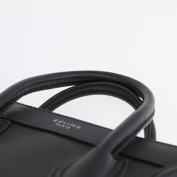 CELINE Luggage Nano Hand Bag Leather 2way Black Silver Auth 210773M