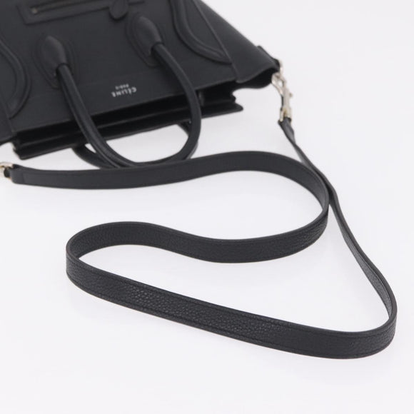 CELINE Luggage Nano Hand Bag Leather 2way Black Silver Auth 210773M