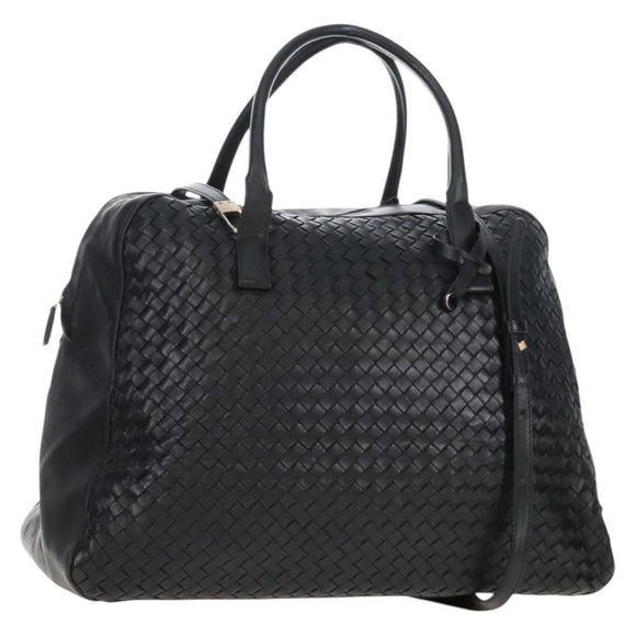 Bottega Veneta INTRECCIATO Boston Bag Leather 2way Black Gold Auth 210774V