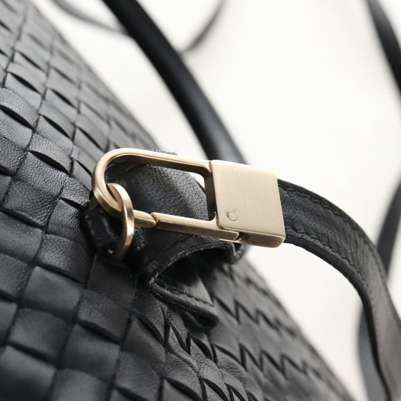 Bottega Veneta INTRECCIATO Boston Bag Leather 2way Black Gold Auth 210774V