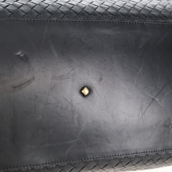 Bottega Veneta INTRECCIATO Boston Bag Leather 2way Black Gold Auth 210774V