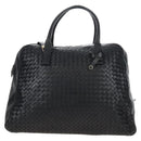 Bottega Veneta INTRECCIATO Boston Bag Leather 2way Black Gold Auth 210774V-2