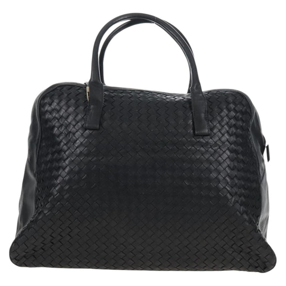 Bottega Veneta INTRECCIATO Boston Bag Leather 2way Black Gold Auth 210774V
