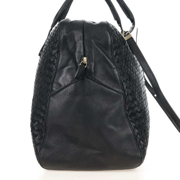 Bottega Veneta INTRECCIATO Boston Bag Leather 2way Black Gold Auth 210774V