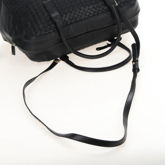 Bottega Veneta INTRECCIATO Boston Bag Leather 2way Black Gold Auth 210774V