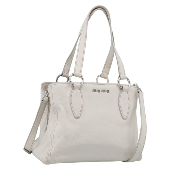 Miu Miu Vitterodino Hand Bag Leather 2way White Silver Auth 210777V