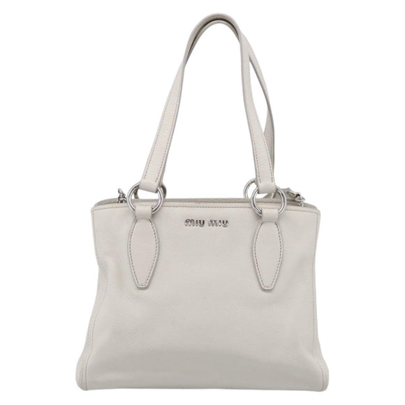 Miu Miu Vitterodino Hand Bag Leather 2way White Silver Auth 210777V