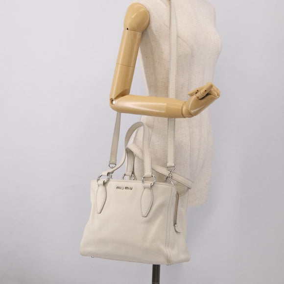 Miu Miu Vitterodino Hand Bag Leather 2way White Silver Auth 210777V